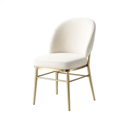 Dining chair Ivory Bouclé Upholstered with Gold Metal Legs-Furnixio