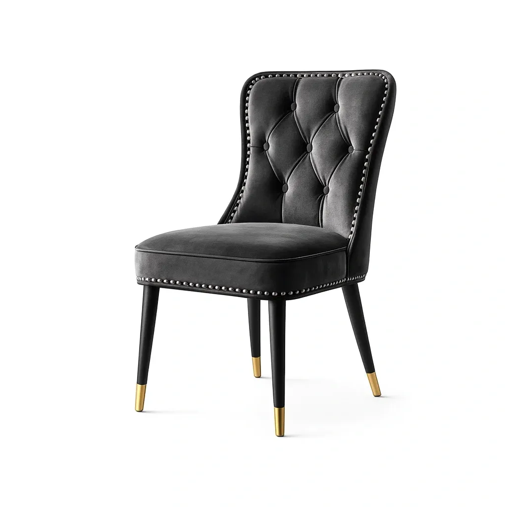 Dining chair Black Velvet with Metal Legs and Button Tufted Backrest-Furnixio