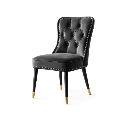 Dining chair Black Velvet with Metal Legs and Button Tufted Backrest-Furnixio