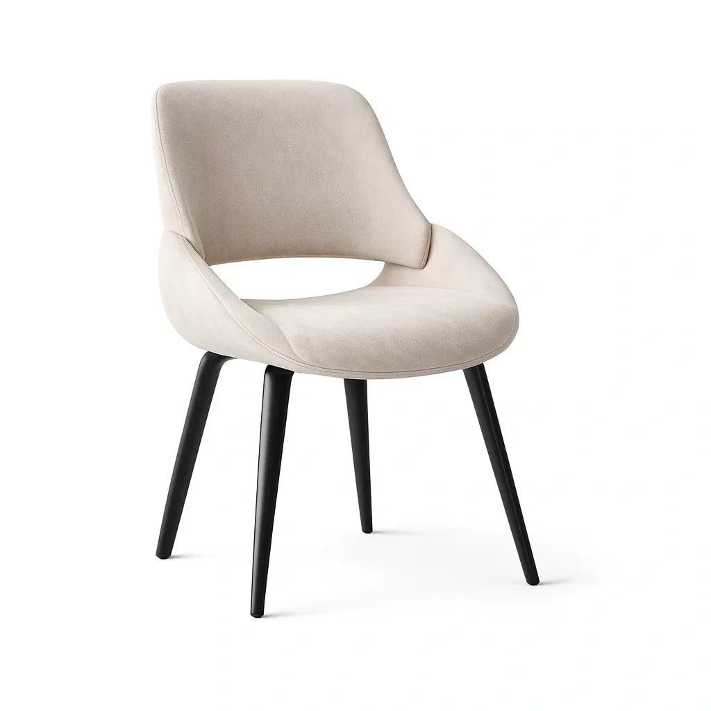Dining chair Beige Fabric with Black Metal Legs 47cm x 53cm x 81cm-Furnixio
