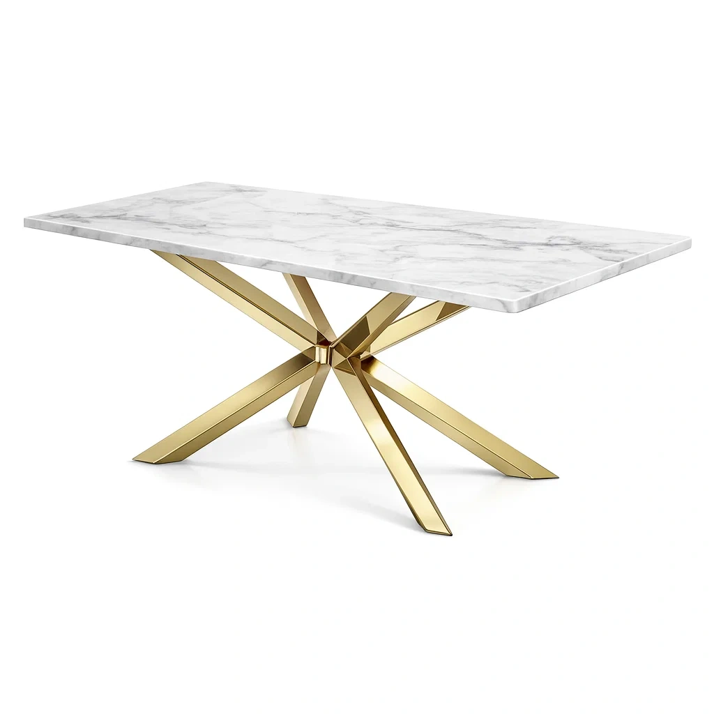 Dining table Rectangular Marble Top with Gold Stainless Steel Base-Furnixio