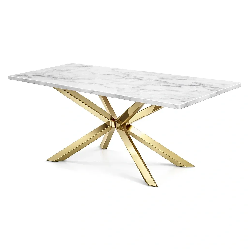 Dining table Rectangular Marble Top with Gold Stainless Steel Base-Furnixio