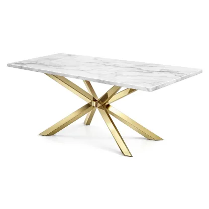 Dining table Rectangular Marble Top with Gold Stainless Steel Base-Furnixio