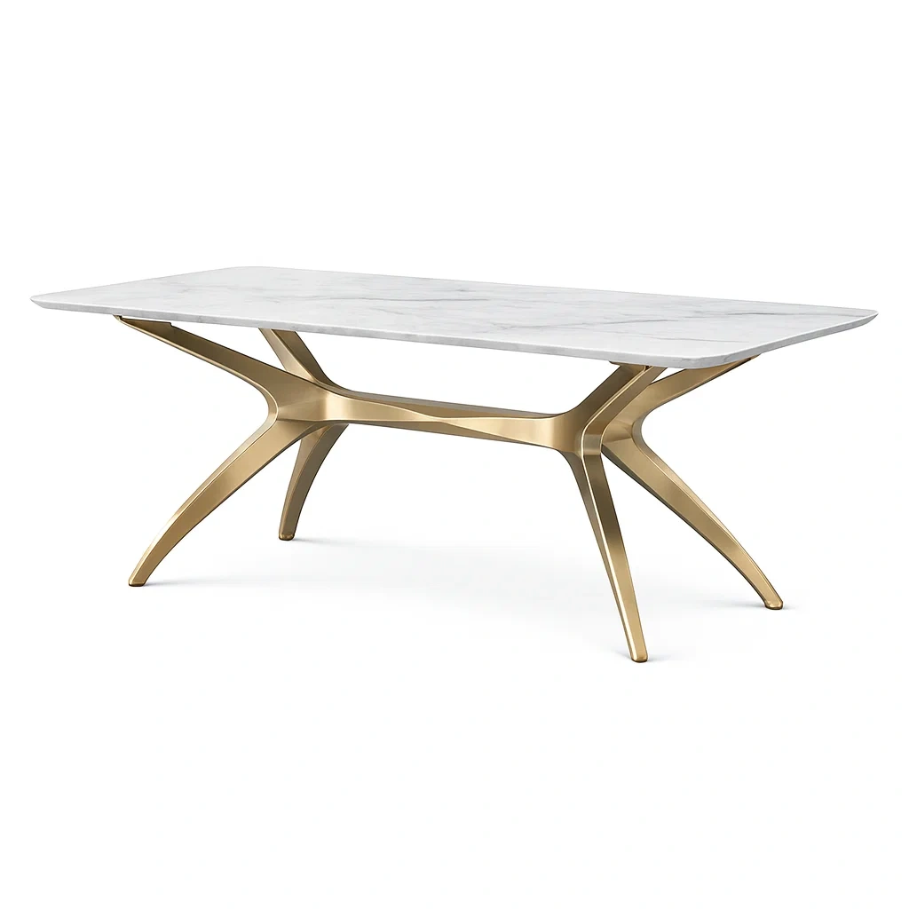 Dining table Rectangular Marble Top with Gold Metal Base-Furnixio
