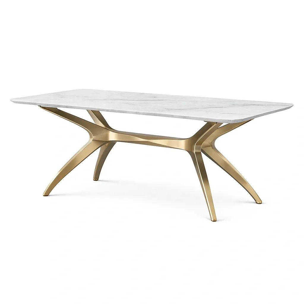 Dining table Rectangular Marble Top with Gold Metal Base-Furnixio