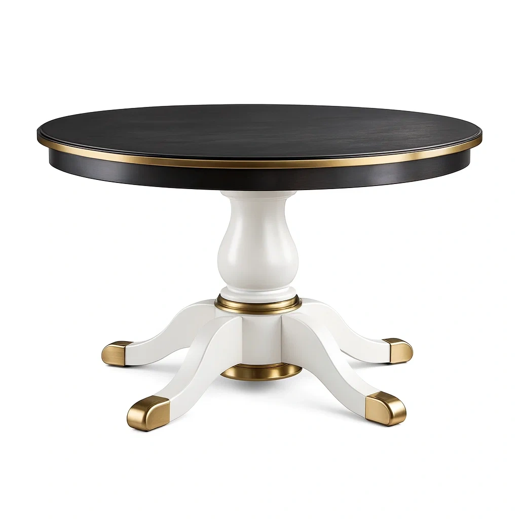 Dining table Round Wooden Black and White with Gold Accents-Furnixio