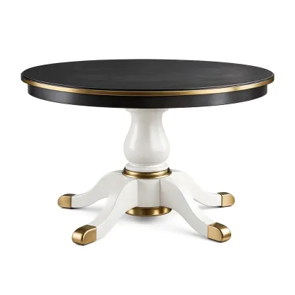 Dining table Round Wooden Black and White with Gold Accents-Furnixio