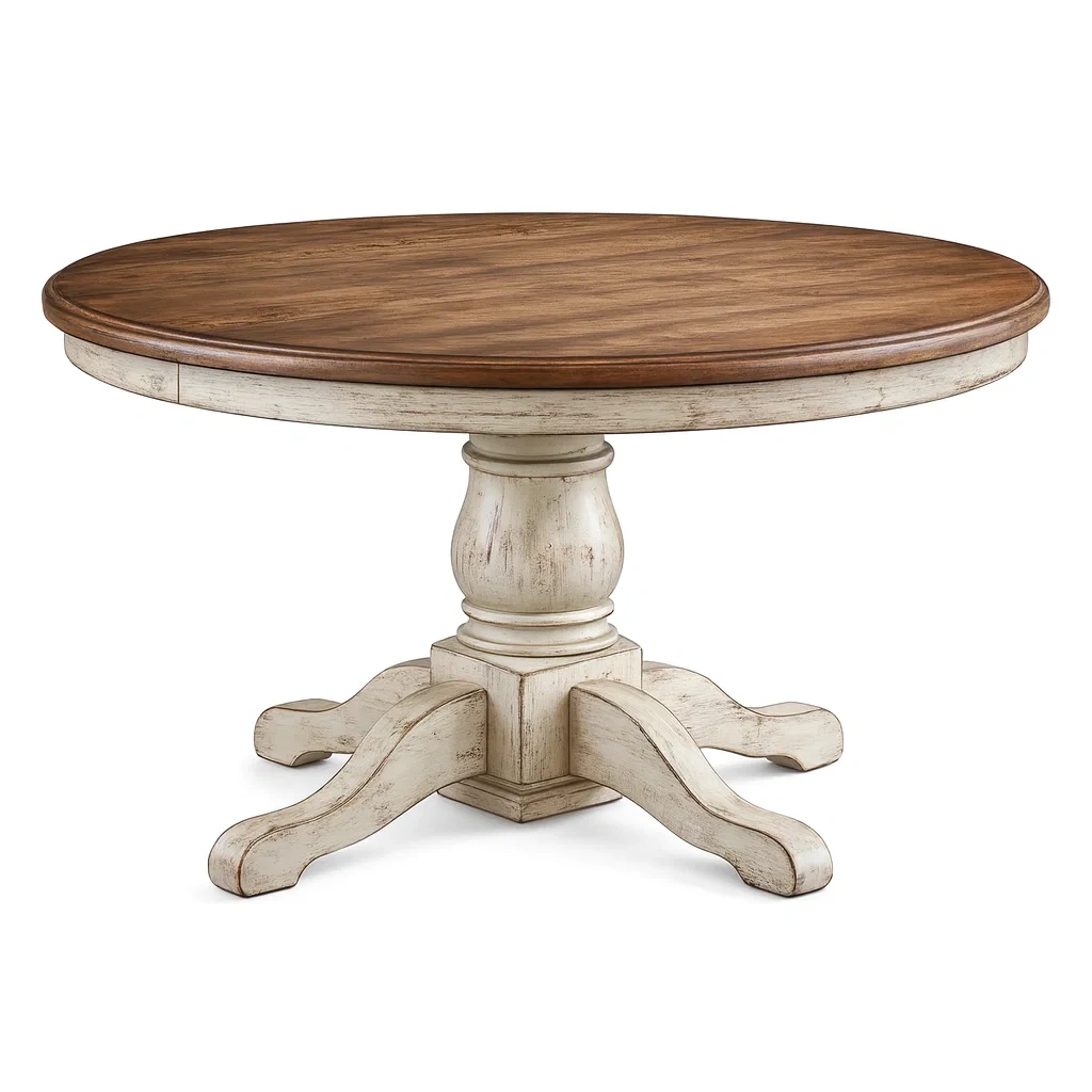 Dining table Round Wood with Pedestal Base Brown/White-Furnixio
