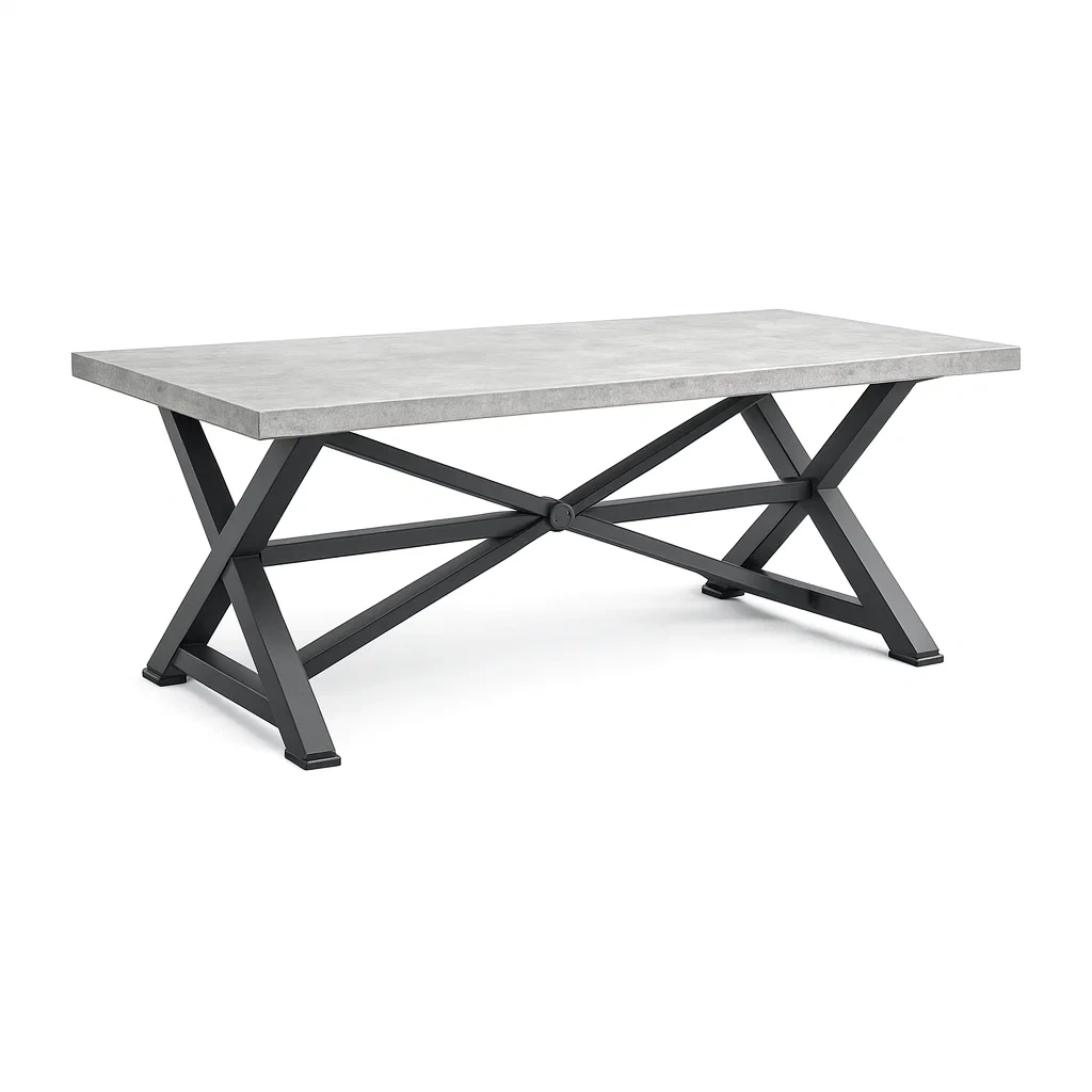 Table Rectangular Concrete Top Dining with Black Steel Legs-Furnixio