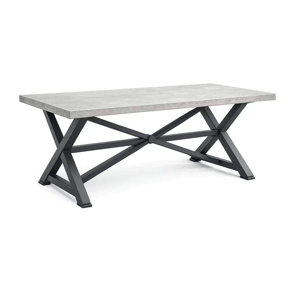Table Rectangular Concrete Top Dining with Black Steel Legs-Furnixio