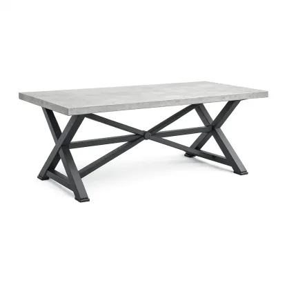 Table Rectangular Concrete Top Dining with Black Steel Legs-Furnixio