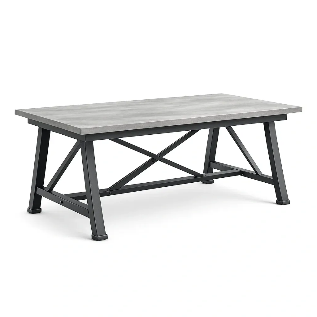 Table Rectangular Concrete Top Coffee with Metal Frame 120x60x45 cm-Furnixio