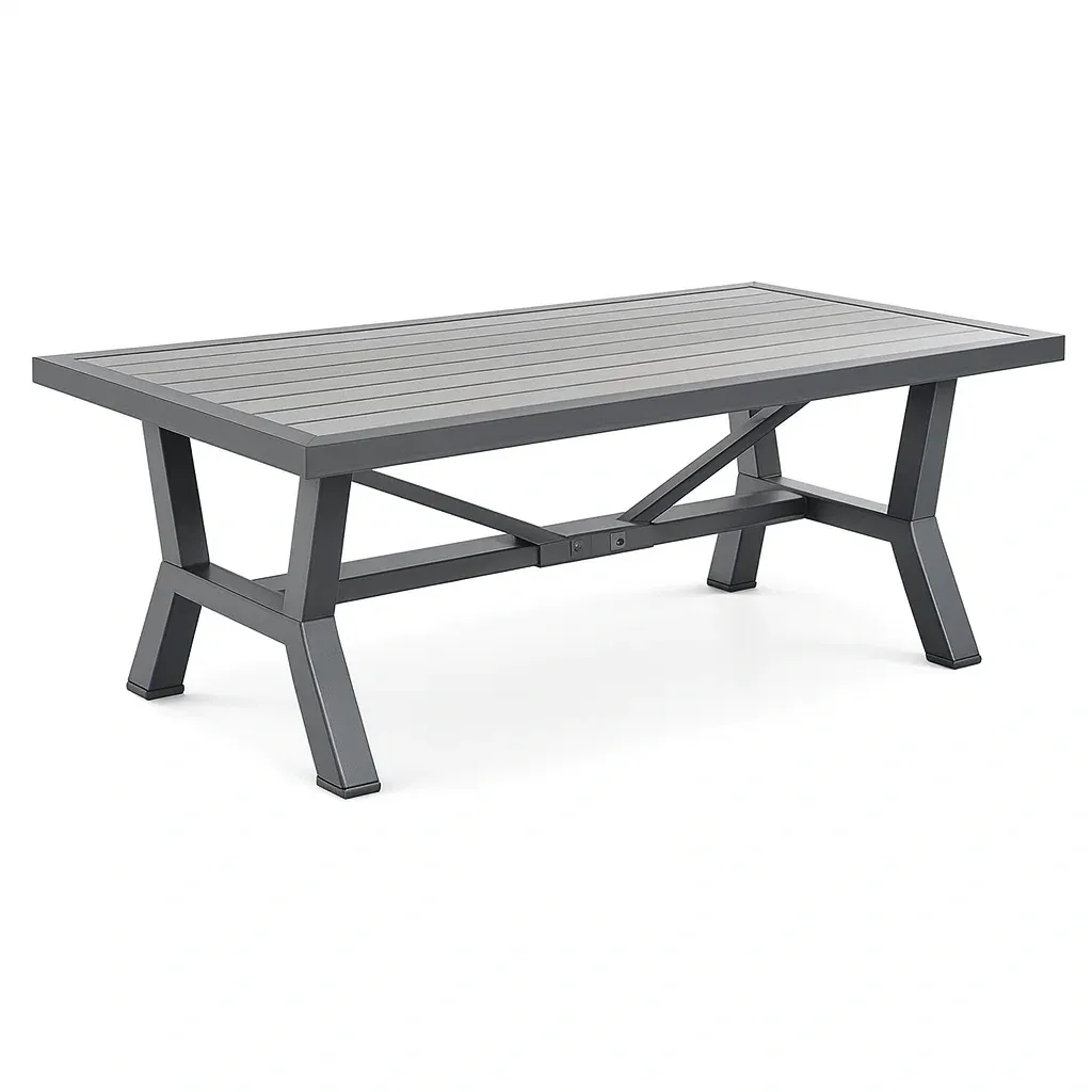Table Outdoor Dining Rectangular Aluminium Frame Grey 200x90x75cm-Furnixio