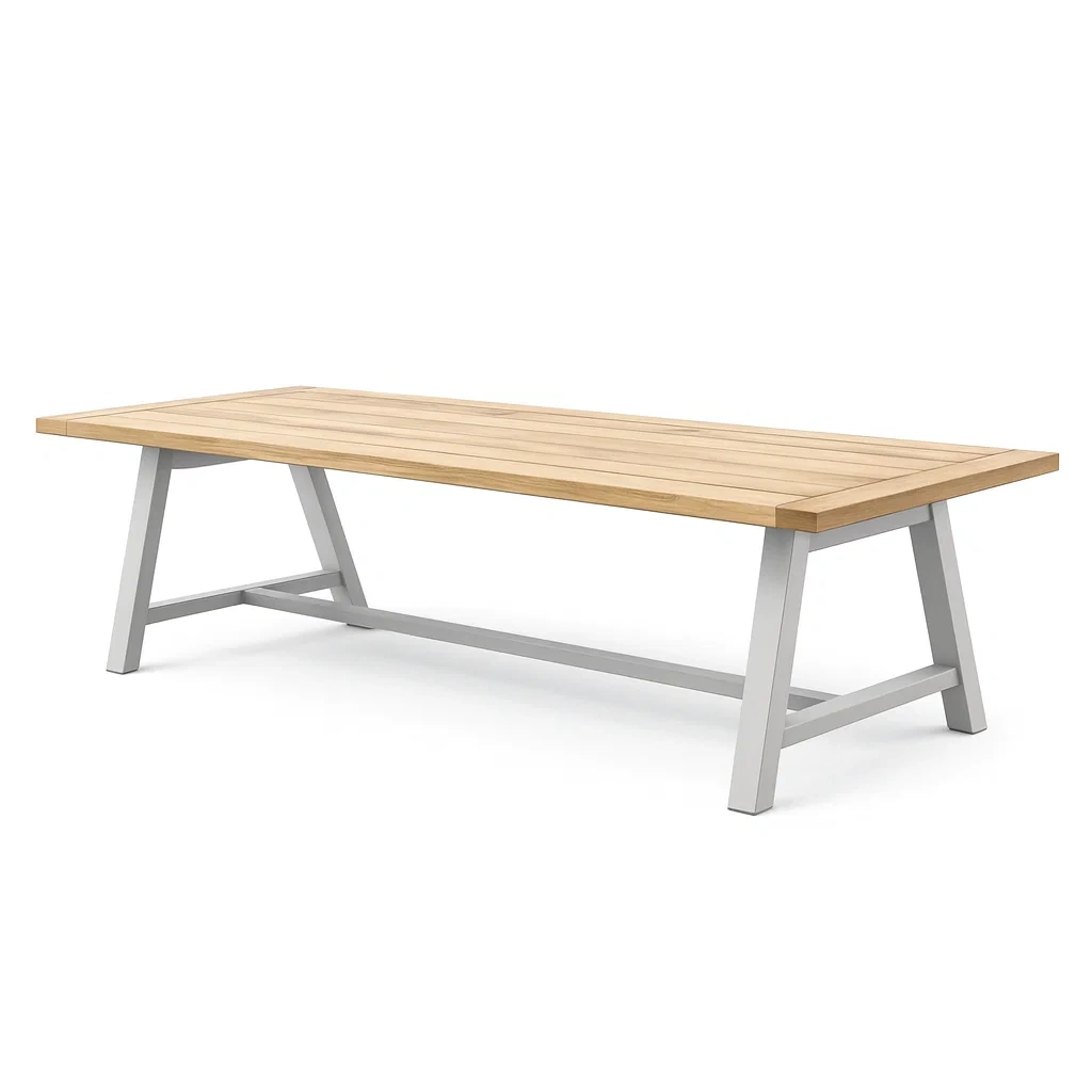 Table Wood Top Dining with Metal Legs Natural Wood White-Furnixio