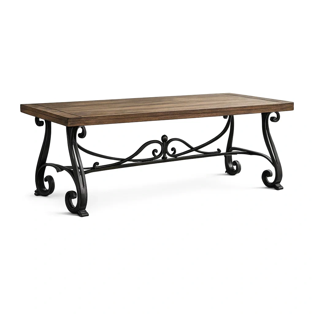 Table Rectangular Wooden Coffee with Wrought Iron Legs-Furnixio