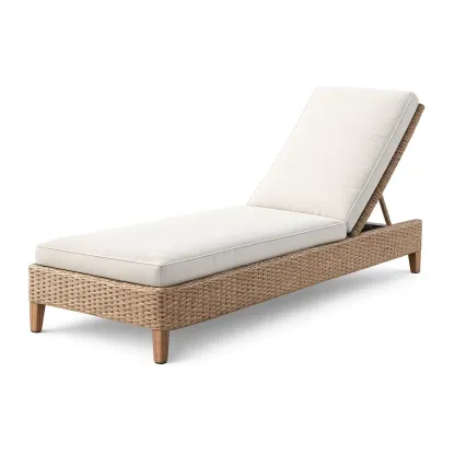Chaise Lounge Rattan with White Cushions and Aluminium Frame-Furnixio