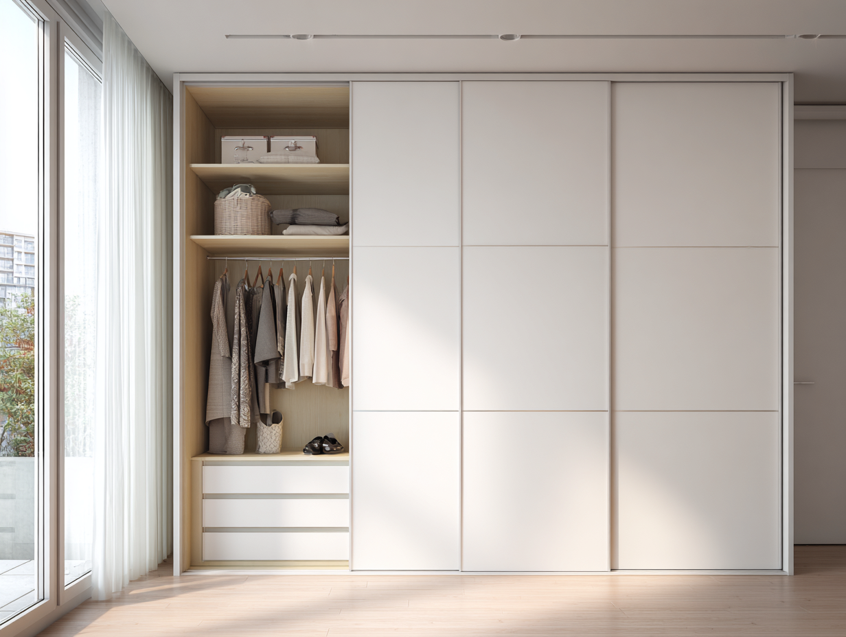 Schwebetürenschrank Holzwerkstoff 240x65x220cm - weiß - für Schlafzimmer - modernes Design