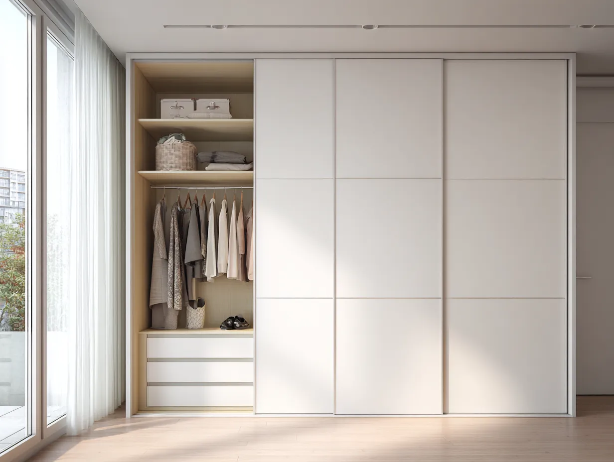 Schwebetürenschrank Holzwerkstoff 240x65x220cm - weiß - für Schlafzimmer - modernes Design