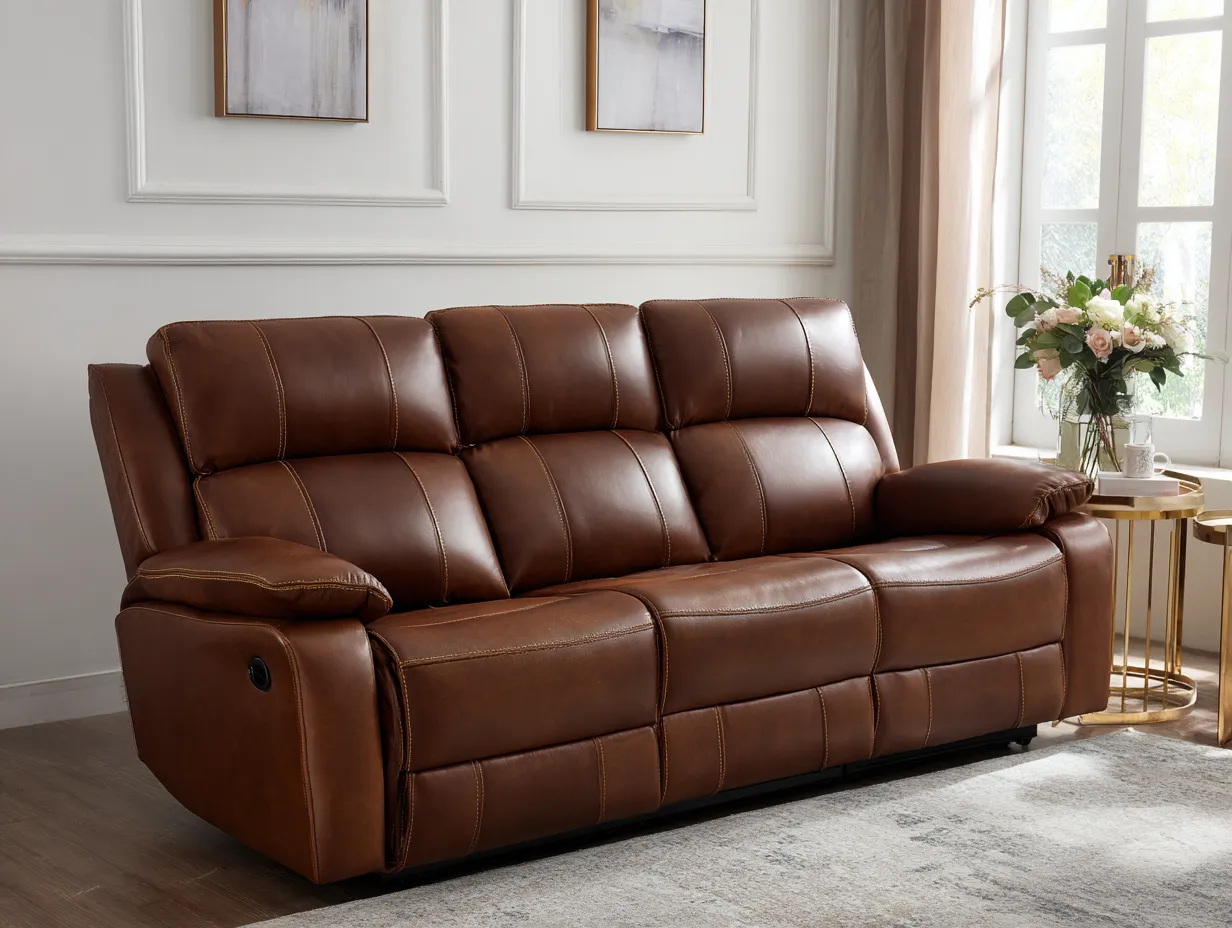 3-Sitzer Relaxsofa echtes Leder 215x95x105cm - braun - für Wohnzimmer - verstellbare Relaxfunktion