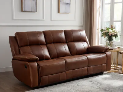 3-Sitzer Relaxsofa echtes Leder 215x95x105cm - braun - für Wohnzimmer - verstellbare Relaxfunktion