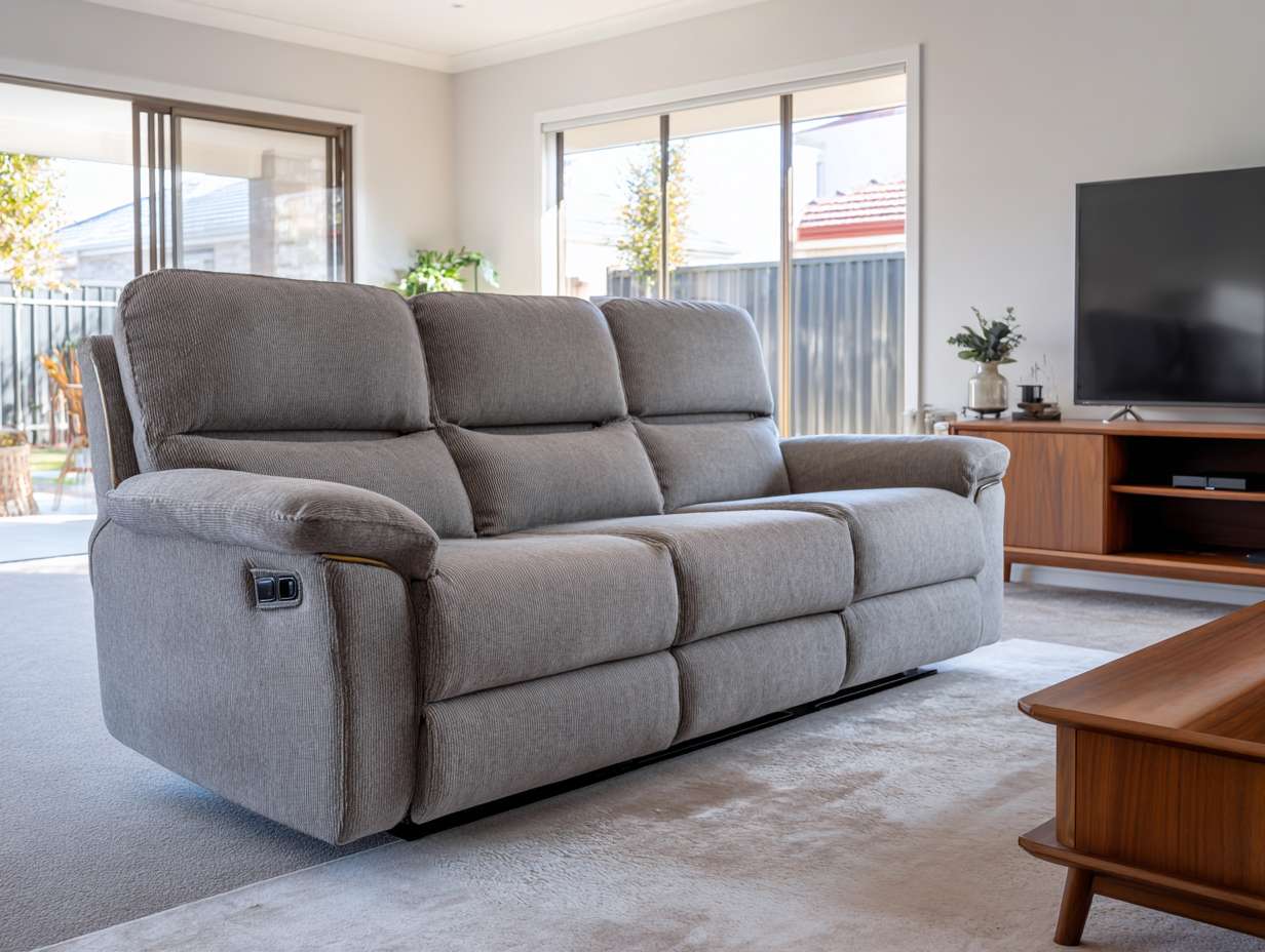 3-Sitzer Relaxsofa Stoff 215x95x100cm - Grau - für Wohnzimmer - modernes Komfortdesign