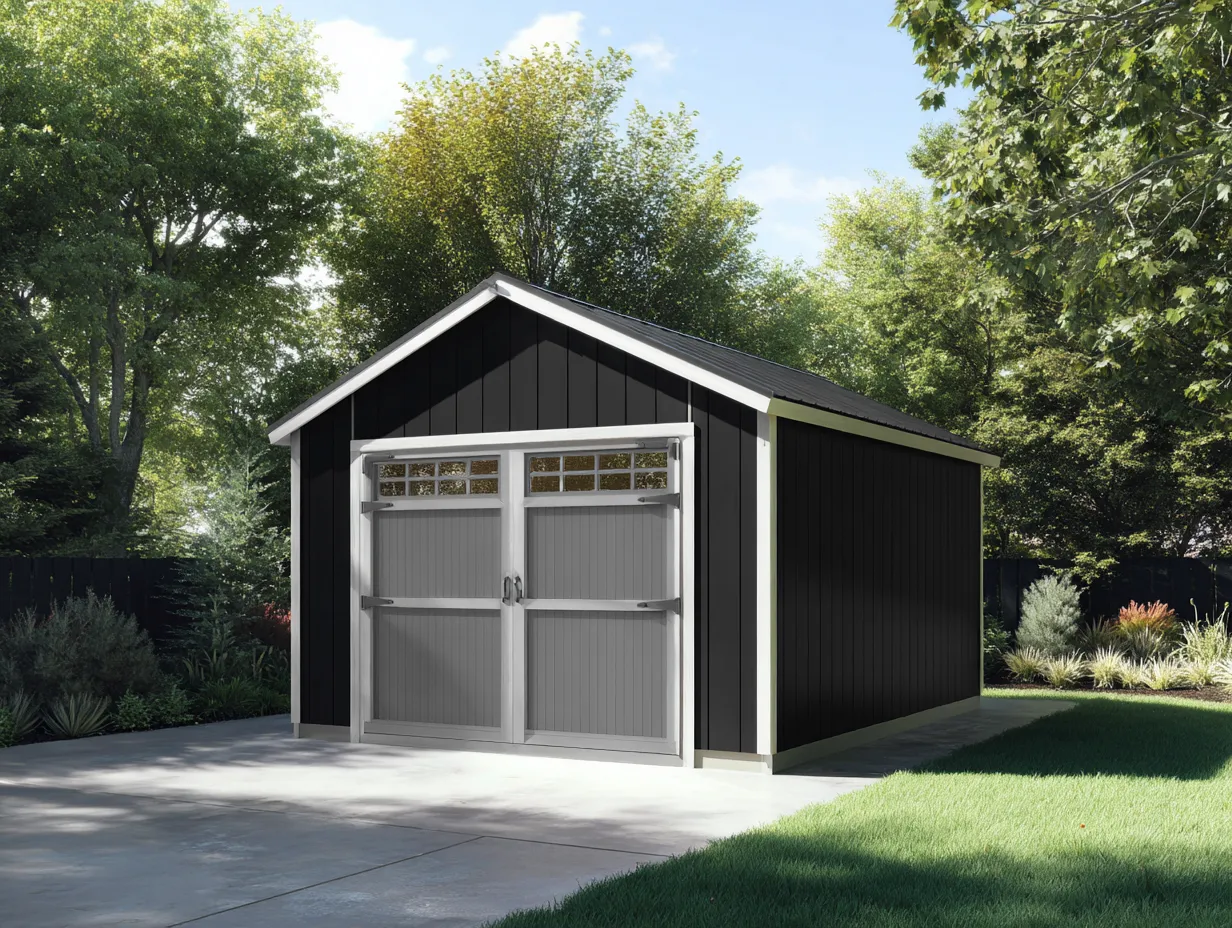 Gartenhaus Holz 300x240x250cm - Schwarz/Grau - für Garten - Satteldach mit Doppeltür und Fenstern