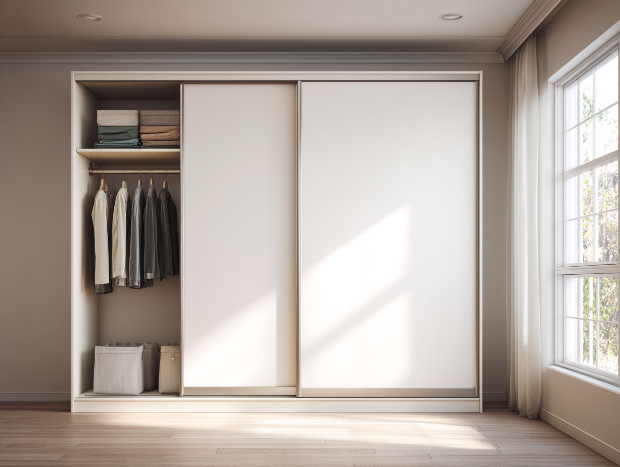 Schwebetürenschrank Holzwerkstoff 200x60x220cm - weiß - für Schlafzimmer - platzsparendes Design