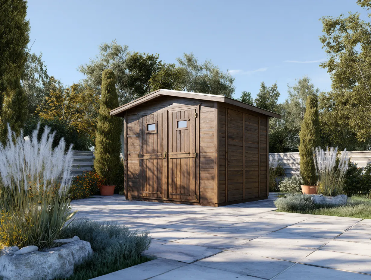 Gartenhaus Holz 240x200x210cm - braun - für Garten - Flachdach mit Doppeltür