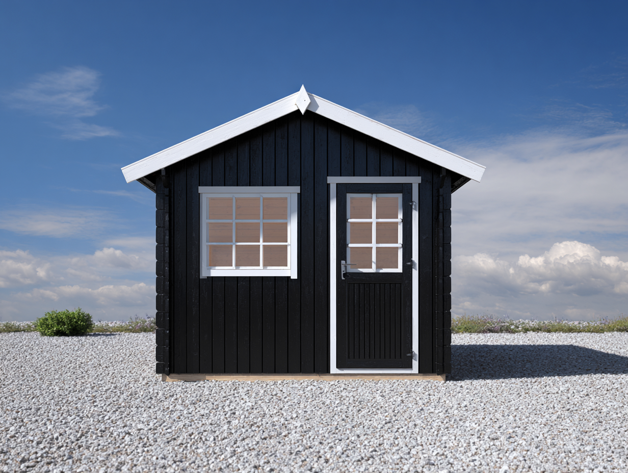 Gartenhaus Holz 200x200x220cm - Schwarz/Weiß - für Garten - Satteldach mit Fenster und Tür
