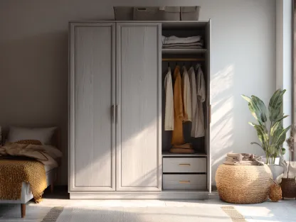 Kleiderschrank aus Holzwerkstoff 160x55x200cm - Hellgrau - für Schlafzimmer - modernes Stauraumdesign