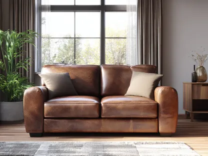 2-Sitzer Sofa Echtleder 162x90x85cm - braun - für Wohnzimmer - klassisches Design