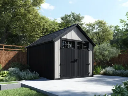 Gartenhaus Holz 220x200x230cm - grau/schwarz - für Garten - Satteldach mit Doppeltür und Lichtfenstern