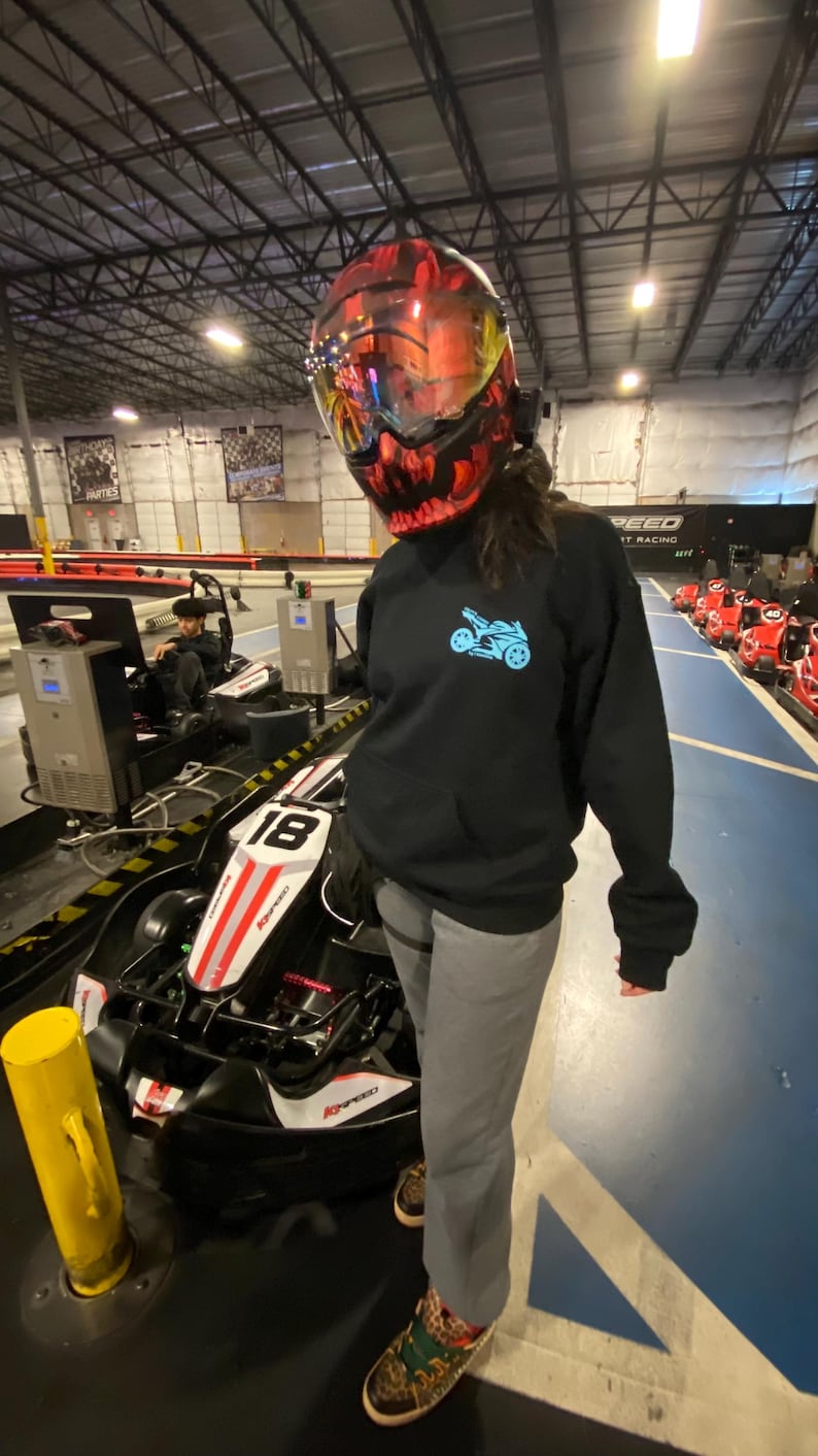 Protected From Evil Blue Reflective Hoodie - loose fit unisex nighttime essential riding pullover