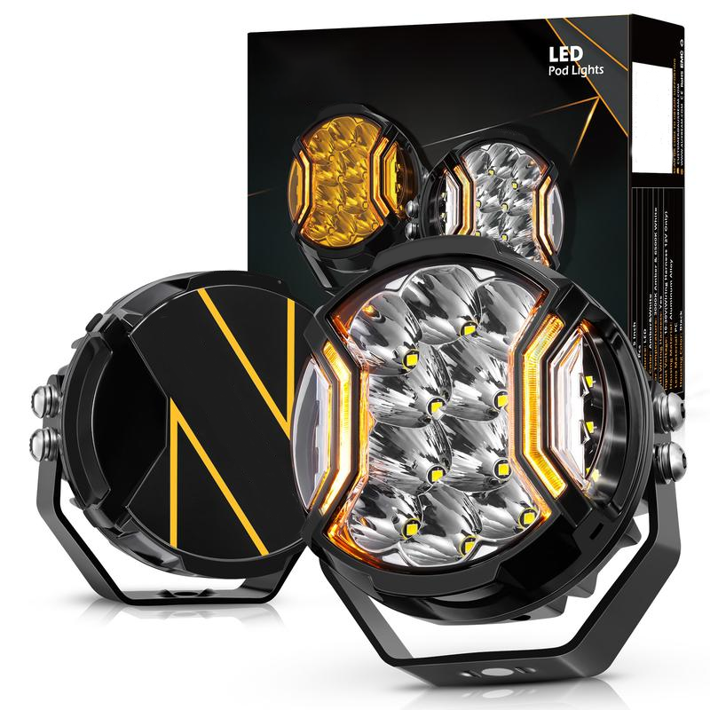 5 Inch White Amber Side Shooter LED Pod Lights With Amber DRL IP68 Waterproof Offroad Jeep SUV Pickup Bar 172W