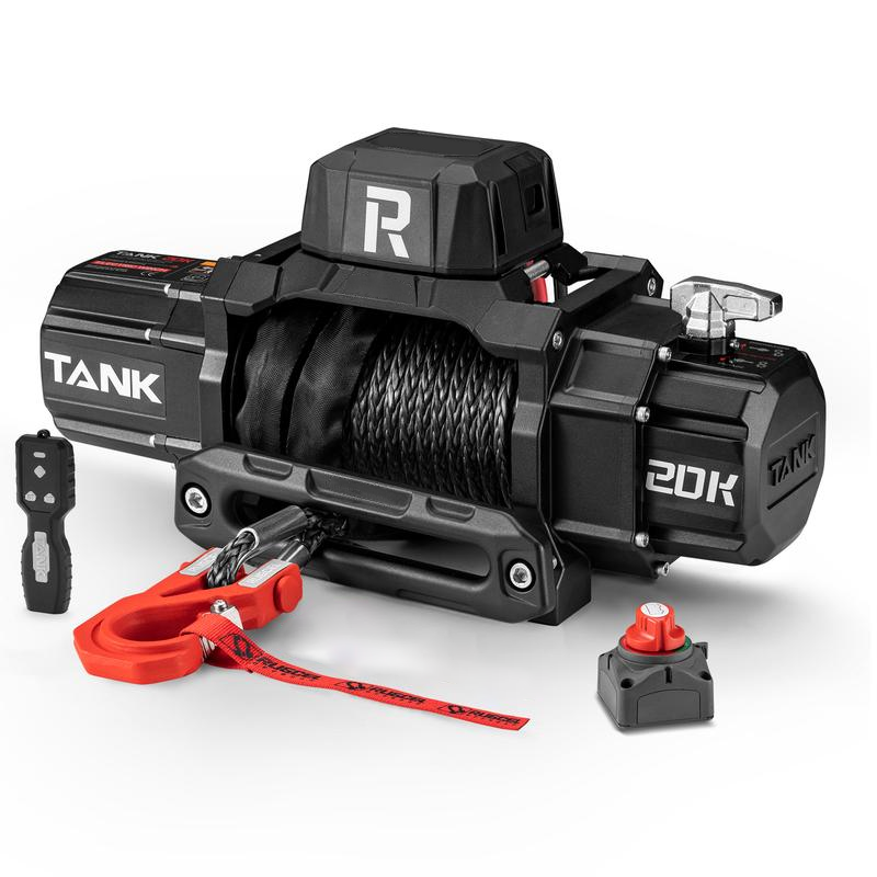 WINCH 20000lb Waterproof Electric Synthetic Rope Winch 12V with Hawse Fairlead,Black Rope