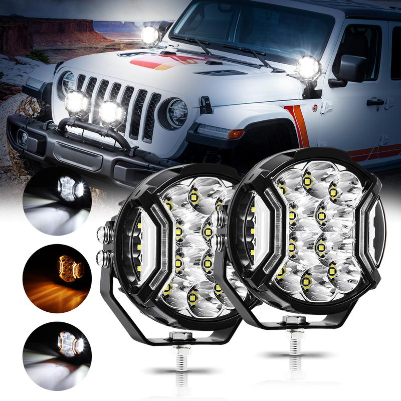 5 Inch White Amber Side Shooter LED Pod Lights With Amber DRL IP68 Waterproof Offroad Jeep SUV Pickup Bar 172W