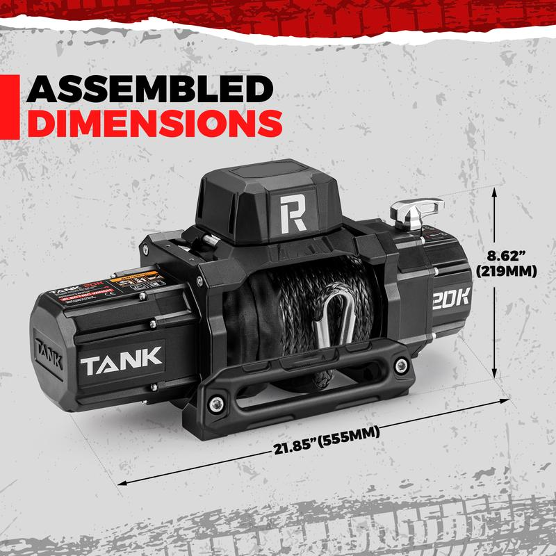 WINCH 20000lb Waterproof Electric Synthetic Rope Winch 12V with Hawse Fairlead,Black Rope