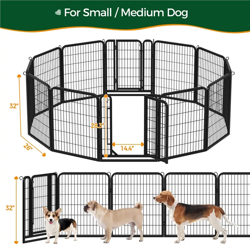 Dog Playpen 6/8/12/16 Panels Metal Pet Playpen, Outdoor Indoor Dog Exercise Barrier Fence, 24/32/40/47 inch