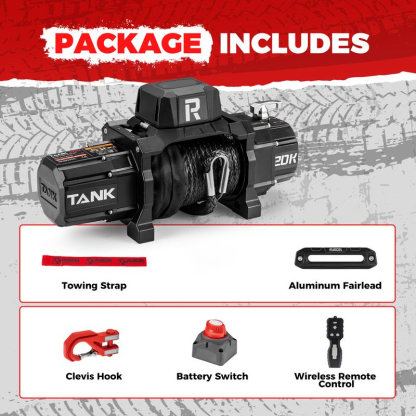 WINCH 20000lb Waterproof Electric Synthetic Rope Winch 12V with Hawse Fairlead,Black Rope