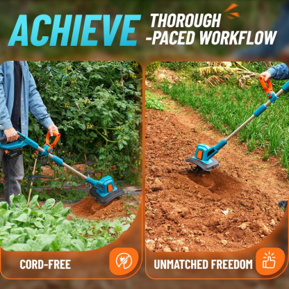 Electric Tiller for Gardening, 300 RPM Rototiller Cordless Cultivator