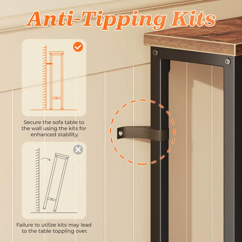 102 Inch Sofa Table with 2 Power Outlets and USB-C Ports