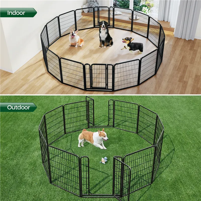 Dog Playpen 6/8/12/16 Panels Metal Pet Playpen, Outdoor Indoor Dog Exercise Barrier Fence, 24/32/40/47 inch