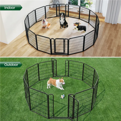 Dog Playpen 6/8/12/16 Panels Metal Pet Playpen, Outdoor Indoor Dog Exercise Barrier Fence, 24/32/40/47 inch