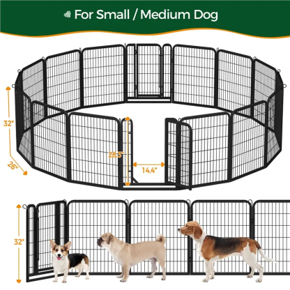 Dog Playpen 6/8/12/16 Panels Metal Pet Playpen, Outdoor Indoor Dog Exercise Barrier Fence, 24/32/40/47 inch