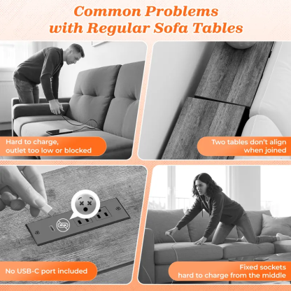 102 Inch Sofa Table with 2 Power Outlets and USB-C Ports