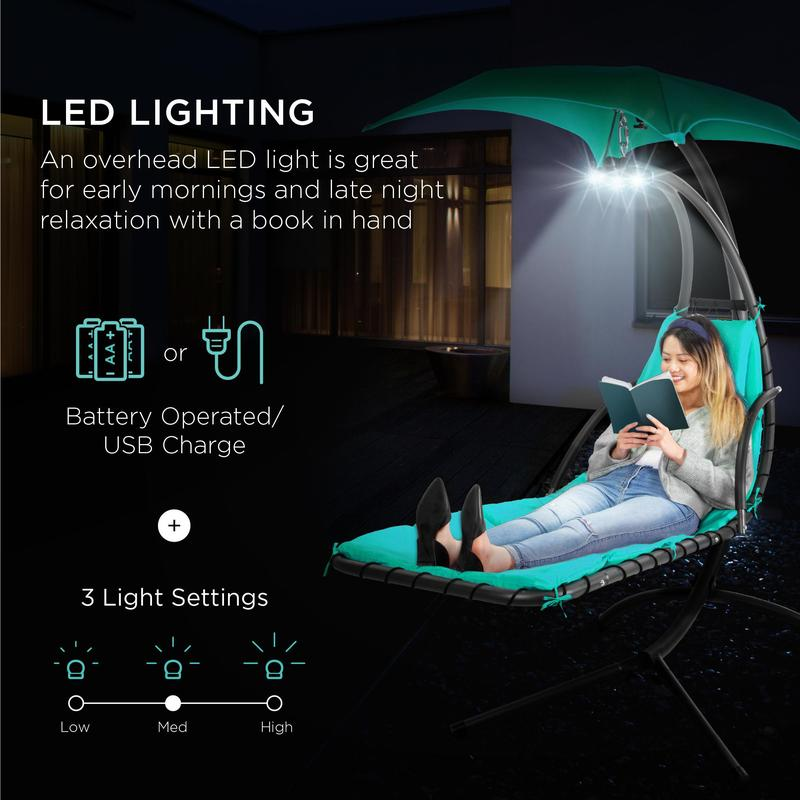  Hanging LED-Lit Curved Chaise Lounge Chair for Backyard