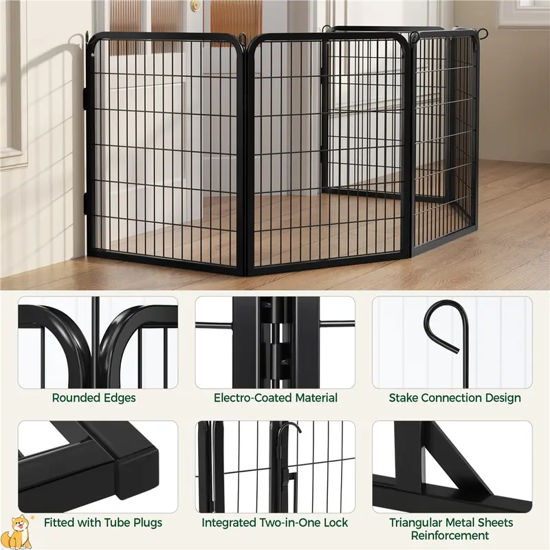 Dog Playpen 6/8/12/16 Panels Metal Pet Playpen, Outdoor Indoor Dog Exercise Barrier Fence, 24/32/40/47 inch