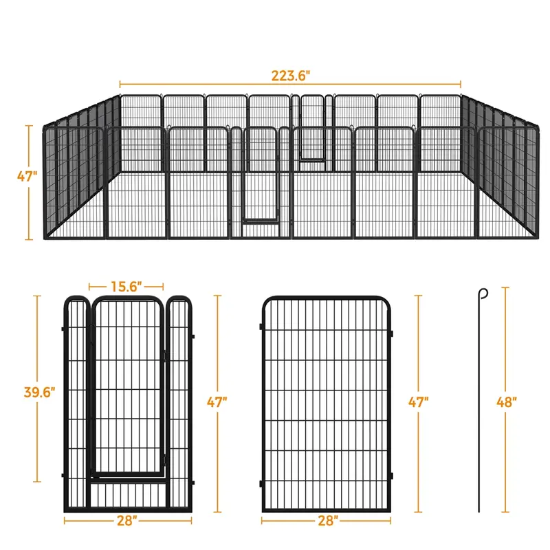 Dog Playpen 6/8/12/16 Panels Metal Pet Playpen, Outdoor Indoor Dog Exercise Barrier Fence, 24/32/40/47 inch