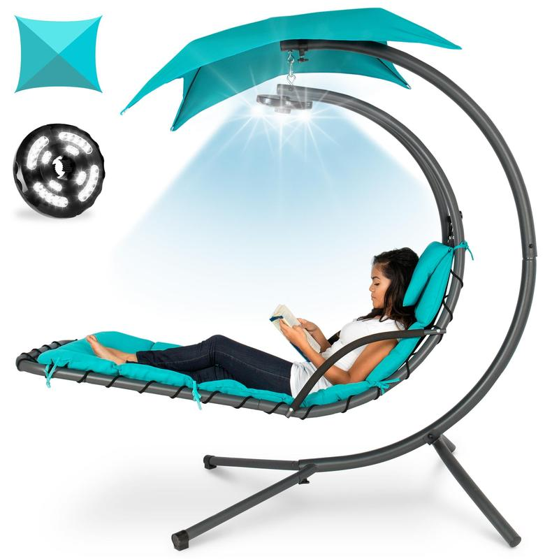  Hanging LED-Lit Curved Chaise Lounge Chair for Backyard