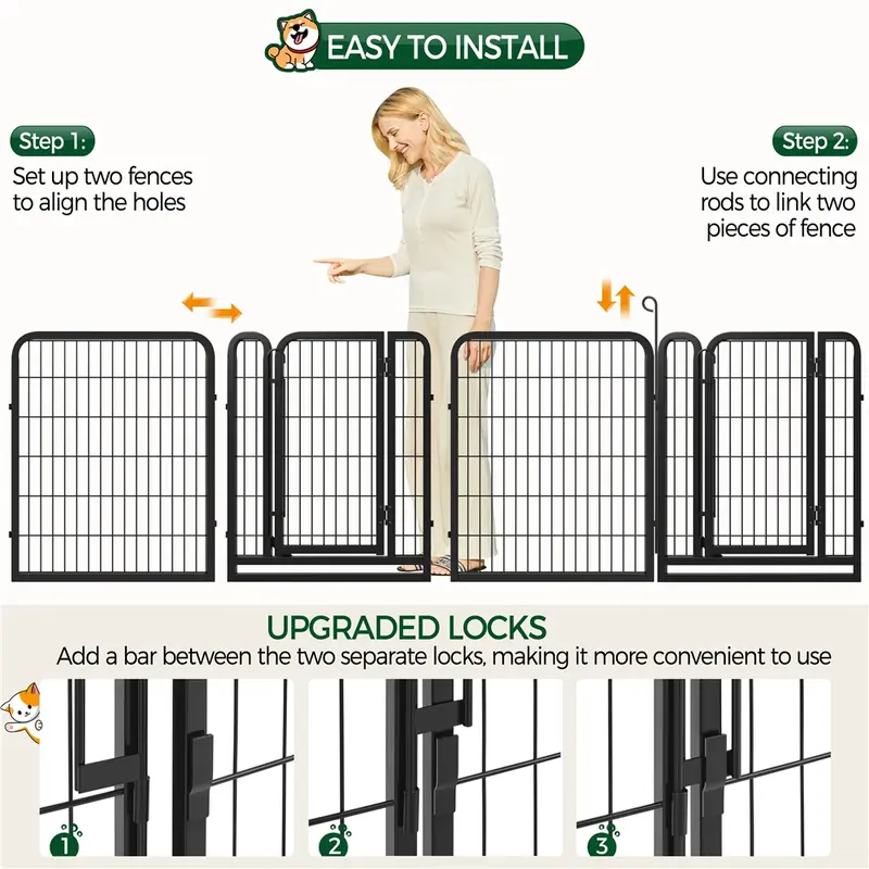 Dog Playpen 6/8/12/16 Panels Metal Pet Playpen, Outdoor Indoor Dog Exercise Barrier Fence, 24/32/40/47 inch